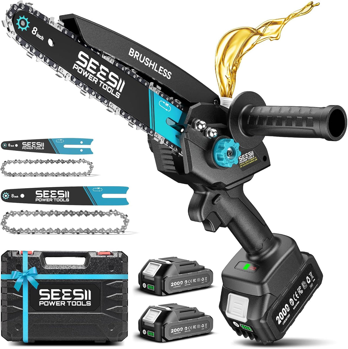 2-in-1 Cordless 8 Inch Pole Saw & Mini Chainsaw, 2×4.0Ah Batteries