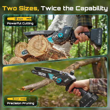 2-in-1 Cordless 8 Inch Pole Saw & Mini Chainsaw, 2×4.0Ah Batteries