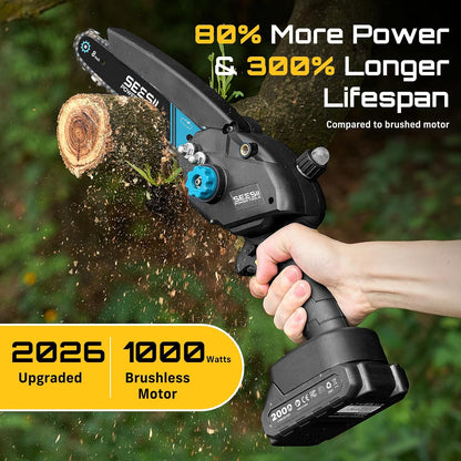 2-in-1 Cordless 8 Inch Pole Saw & Mini Chainsaw, 2×4.0Ah Batteries