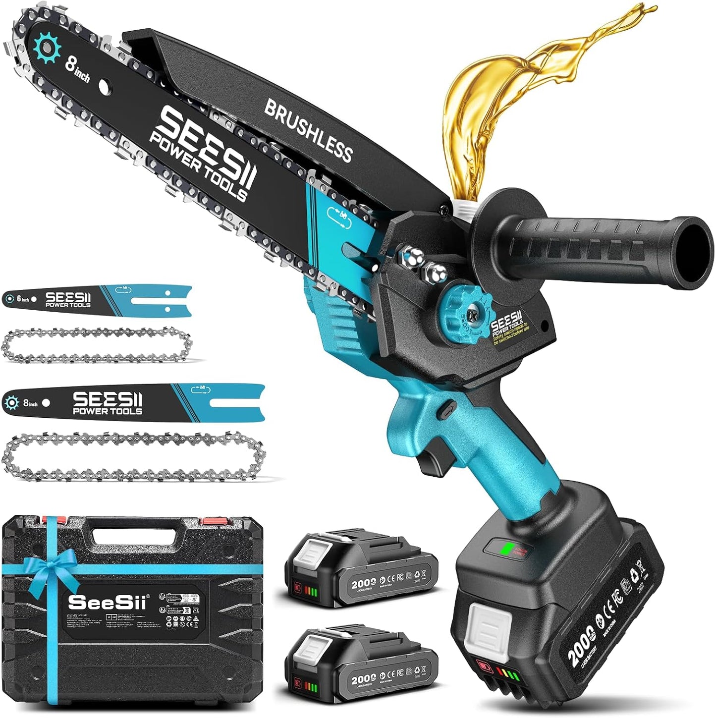 2-in-1 Cordless 8 Inch Pole Saw & Mini Chainsaw, 2×4.0Ah Batteries