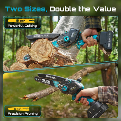2-in-1 Cordless 8 Inch Pole Saw & Mini Chainsaw, 2×4.0Ah Batteries