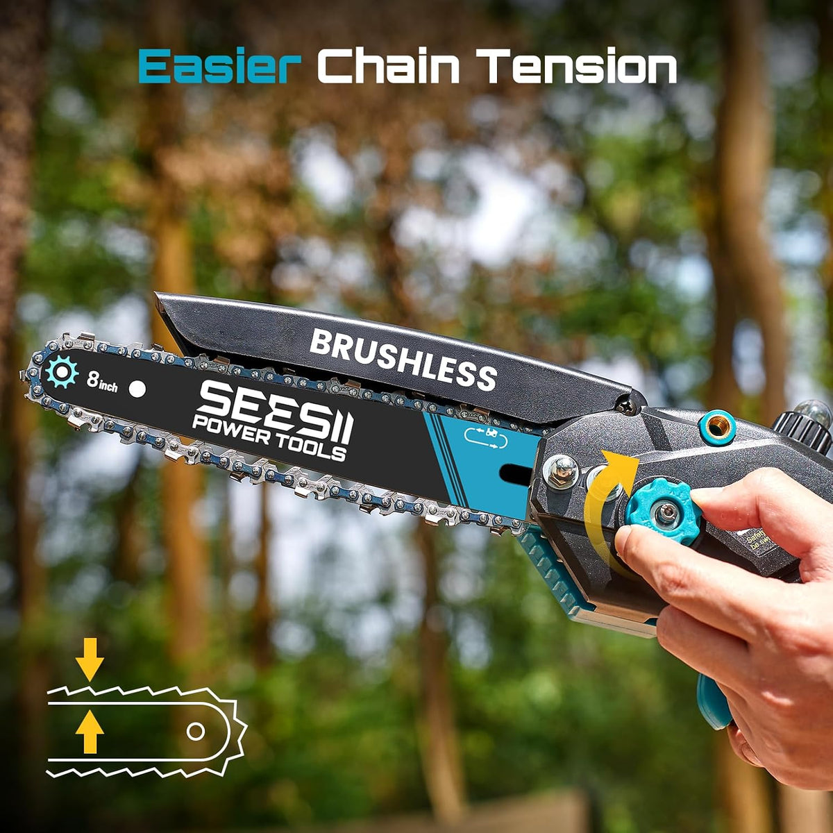 2-in-1 Cordless 8 Inch Pole Saw & Mini Chainsaw, 2×4.0Ah Batteries