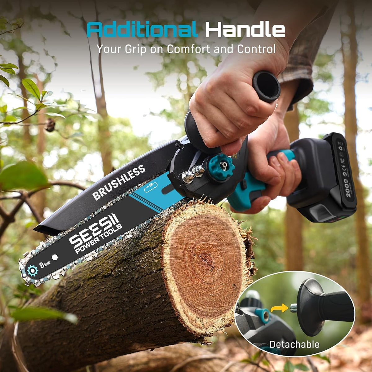 2-in-1 Cordless 8 Inch Pole Saw & Mini Chainsaw, 2×4.0Ah Batteries