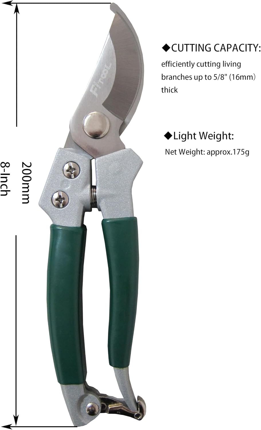 Garden Secateurs, Hand Pruner Clippers, With Stainless Steel Blade, Non-Slip Vinyl Coated Aluminium Handles, Bypass Pruning Shear 8-Inch (Bypass)