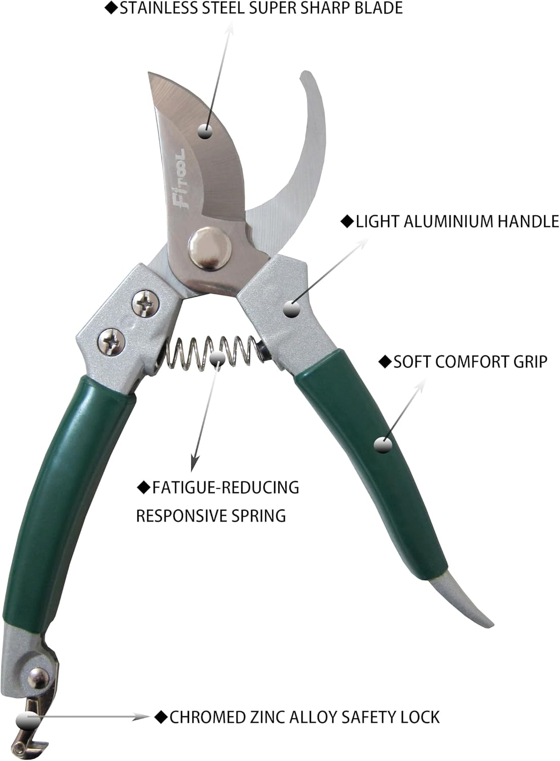 Garden Secateurs, Hand Pruner Clippers, With Stainless Steel Blade, Non-Slip Vinyl Coated Aluminium Handles, Bypass Pruning Shear 8-Inch (Bypass)