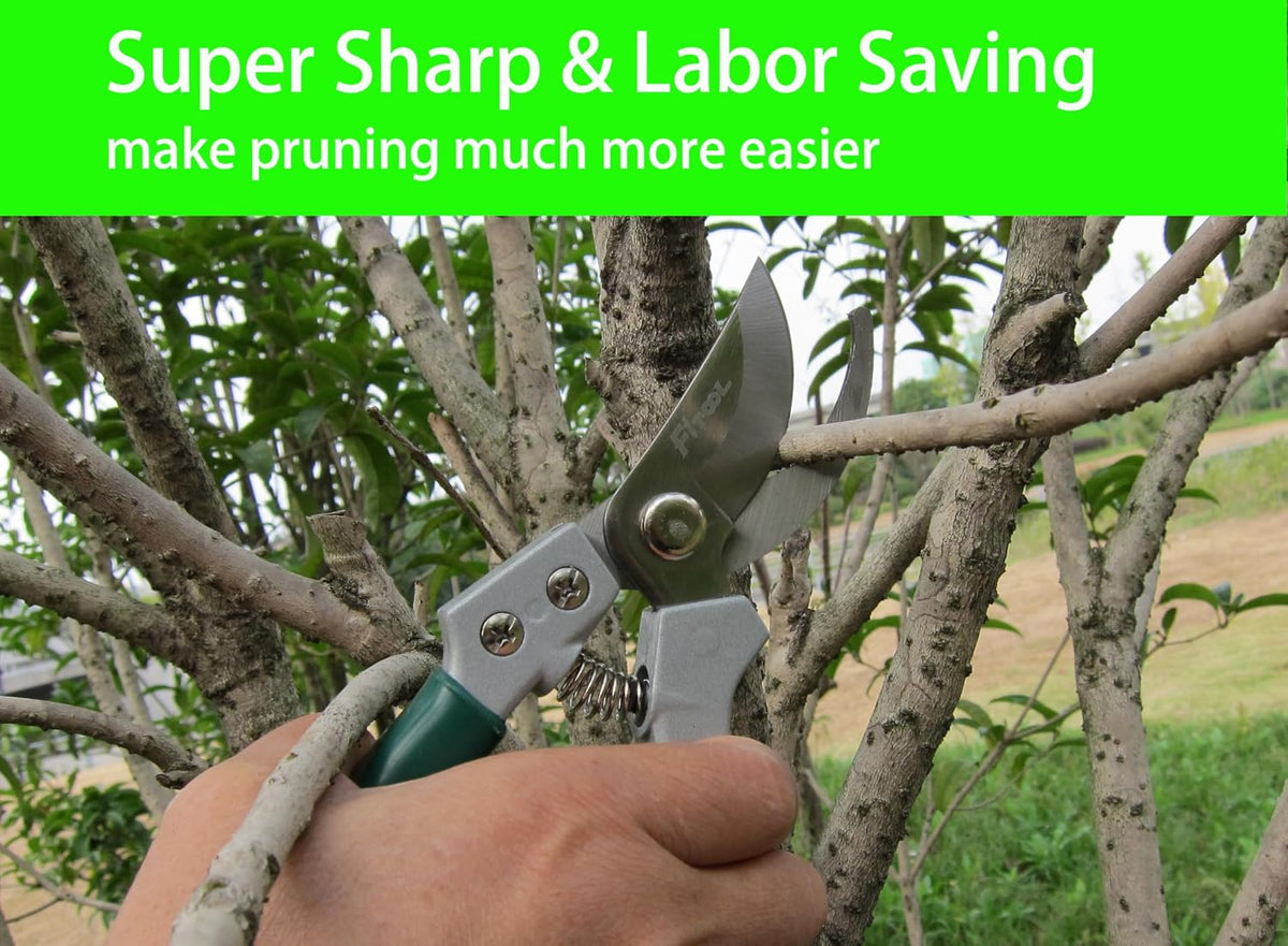 Garden Secateurs, Hand Pruner Clippers, With Stainless Steel Blade, Non-Slip Vinyl Coated Aluminium Handles, Bypass Pruning Shear 8-Inch (Bypass)