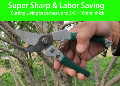 Garden Secateurs, Hand Pruner Clippers, With Stainless Steel Blade, Non-Slip Vinyl Coated Aluminium Handles, Bypass Pruning Shear 8-Inch (Bypass)