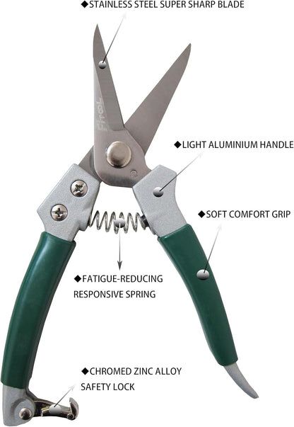 Garden Secateurs, Hand Pruner Clippers, With Stainless Steel Blade, Non-Slip Vinyl Coated Aluminium Handles, Bypass Pruning Shear 8-Inch (Bypass)
