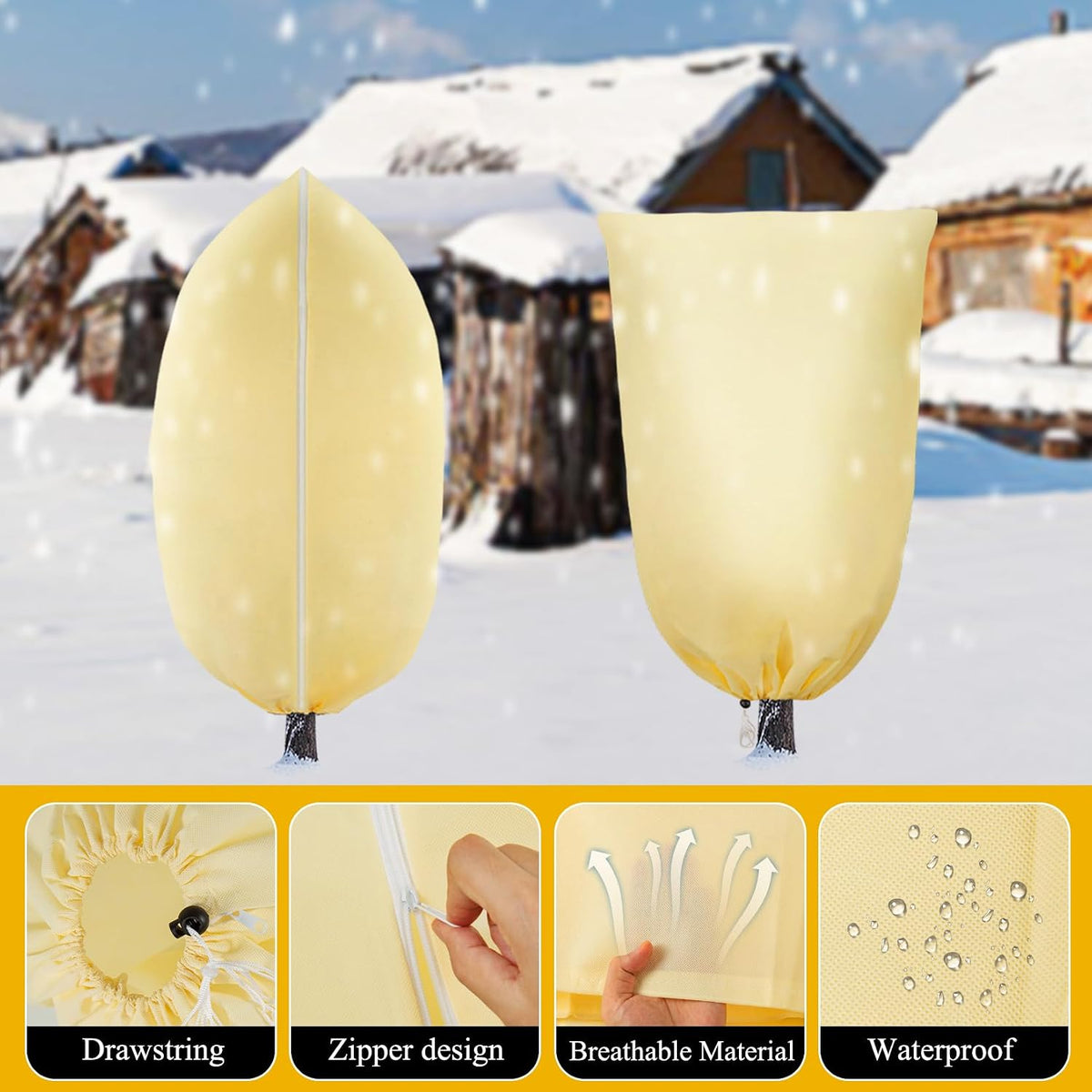 3 Pack Winter Plant Covers Freeze Protection, Thicker Frost Cloths Tree Covers with Zipper & Adjustable Drawstring, Antifreeze Protective Cover for Garden Shrub Plants, 47.2” x 70.8”