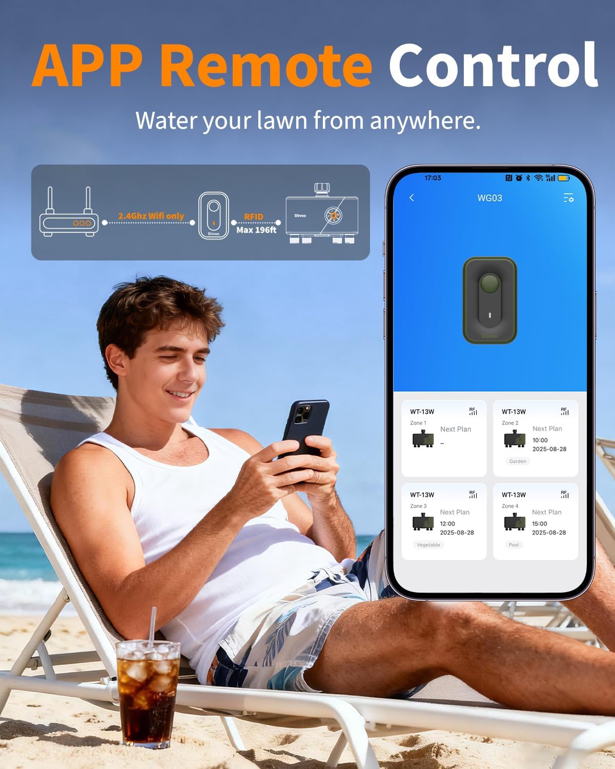 Brass WiFi Sprinkler Timer 2 Zone for Garden Hose Remote Control