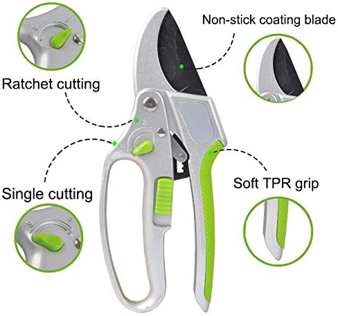 2 in 1 Ratchet Pruning Shears Clippers – 4X Cutting Power – Ratcheting Garden Anvil Pruners Scissors - Ergonomic Grip - Makes Tough Cuts Easy - Great for Seniors & Arthritic Hands