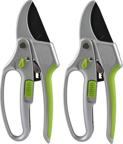 2 in 1 Ratchet Pruning Shears Clippers – 4X Cutting Power – Ratcheting Garden Anvil Pruners Scissors - Ergonomic Grip - Makes Tough Cuts Easy - Great for Seniors & Arthritic Hands
