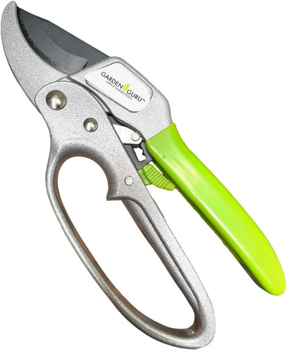 2 in 1 Ratchet Pruning Shears Clippers – 4X Cutting Power – Ratcheting Garden Anvil Pruners Scissors - Ergonomic Grip - Makes Tough Cuts Easy - Great for Seniors & Arthritic Hands