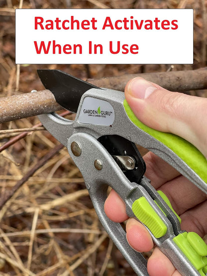 2 in 1 Ratchet Pruning Shears Clippers – 4X Cutting Power – Ratcheting Garden Anvil Pruners Scissors - Ergonomic Grip - Makes Tough Cuts Easy - Great for Seniors & Arthritic Hands
