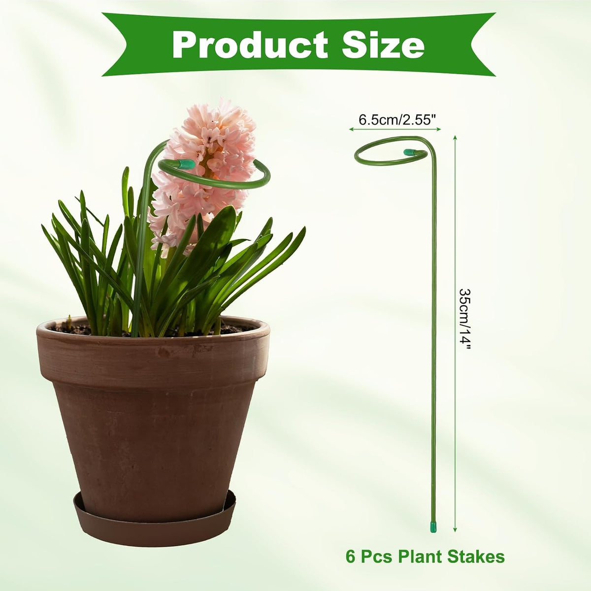 6pcs Plant Support Stakes, 10inch Single Stem Stakes Garden Plant Cage Support Rings for Orchid Rose Tomato Peony Flowers