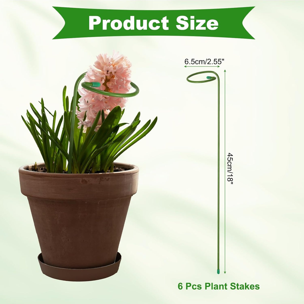 6pcs Plant Support Stakes, 10inch Single Stem Stakes Garden Plant Cage Support Rings for Orchid Rose Tomato Peony Flowers