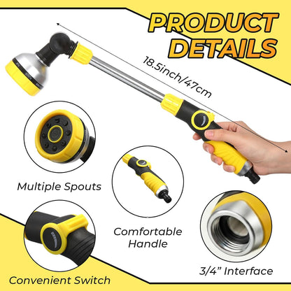 4 Pcs Garden Watering Wand, 18.5 Inch Hose Watering Wand with 180° Rotating Head, Thumb Flow Control, 8 Spray Patterns, Garden Hose Nozzle Sprayer for Lawn, Plants, Car Wash