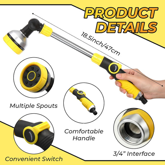 4 Pcs Garden Watering Wand, 18.5 Inch Hose Watering Wand with 180° Rotating Head, Thumb Flow Control, 8 Spray Patterns, Garden Hose Nozzle Sprayer for Lawn, Plants, Car Wash