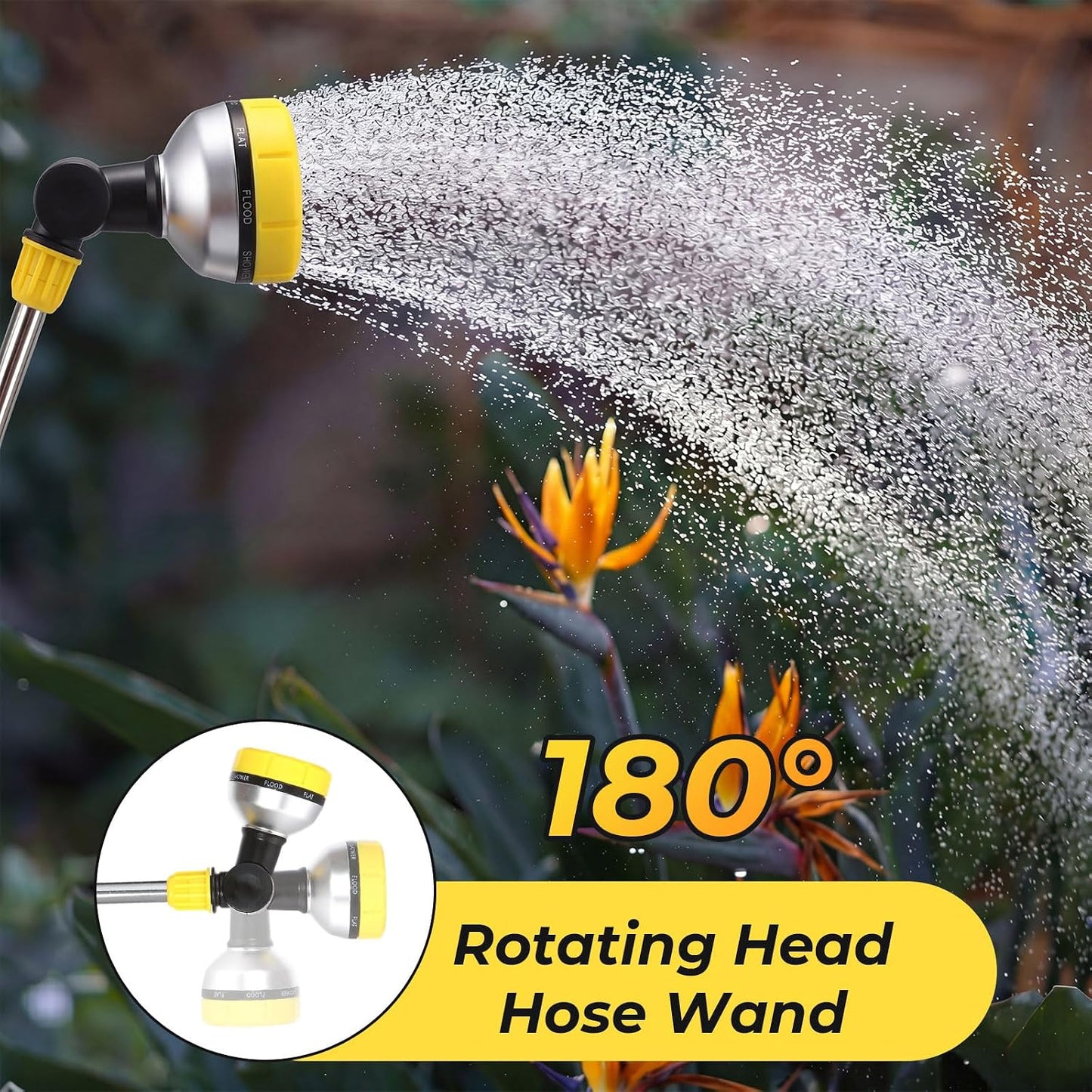 4 Pcs Garden Watering Wand, 18.5 Inch Hose Watering Wand with 180° Rotating Head, Thumb Flow Control, 8 Spray Patterns, Garden Hose Nozzle Sprayer for Lawn, Plants, Car Wash