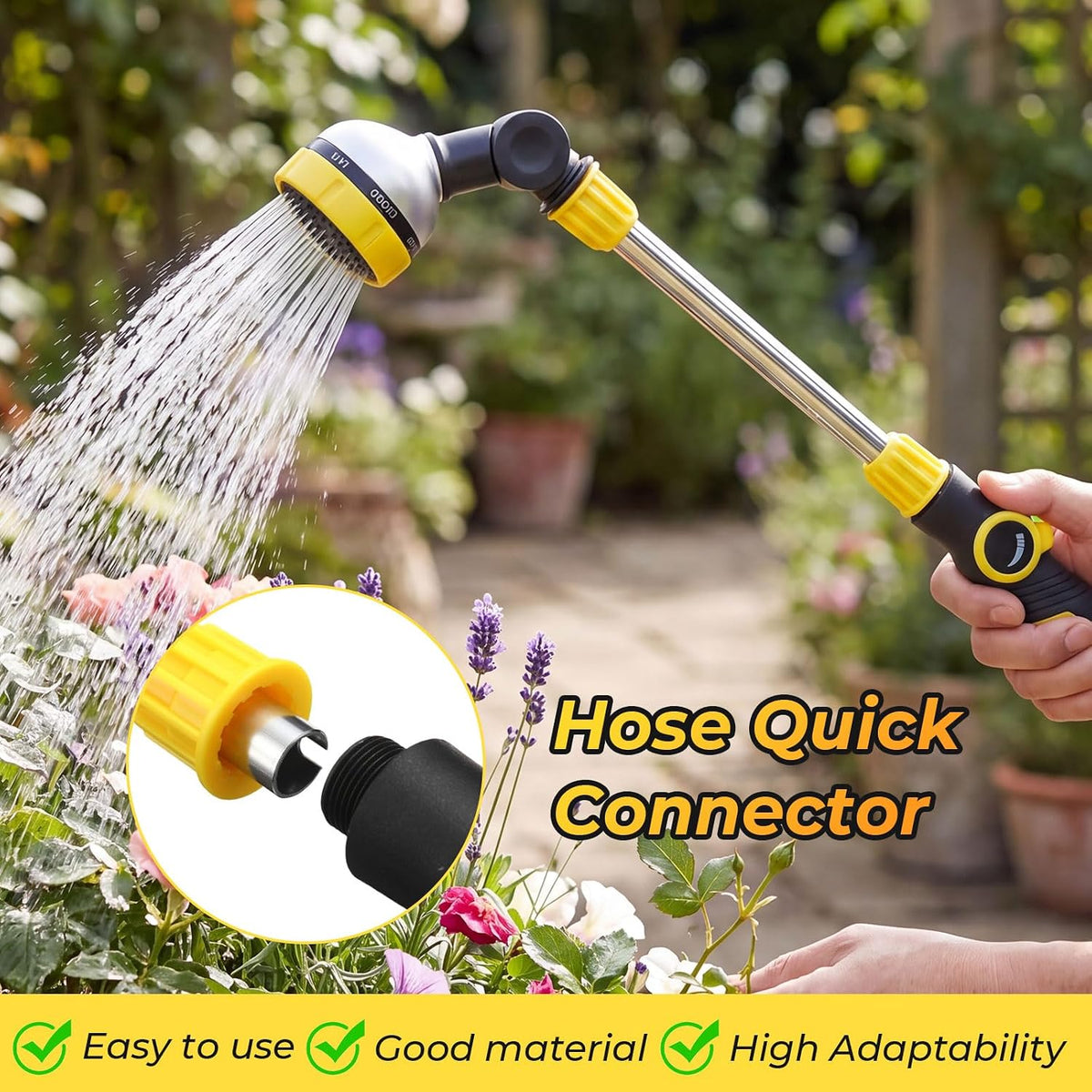 4 Pcs Garden Watering Wand, 18.5 Inch Hose Watering Wand with 180° Rotating Head, Thumb Flow Control, 8 Spray Patterns, Garden Hose Nozzle Sprayer for Lawn, Plants, Car Wash