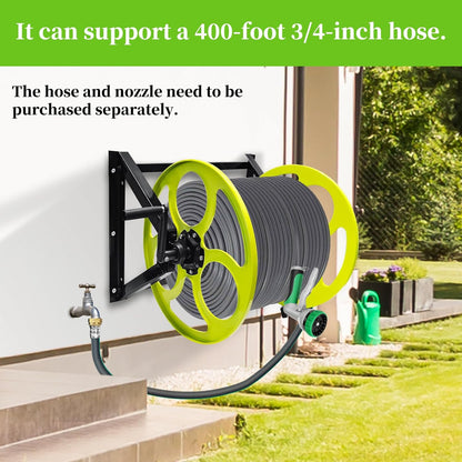 Wall Mount Garden Hose Reel 400FT, Fits 5/8"Hose with 3/4" Brass Fitting
