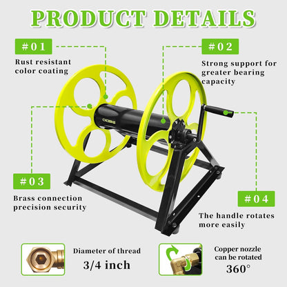 Wall Mount Garden Hose Reel 400FT, Fits 5/8"Hose with 3/4" Brass Fitting