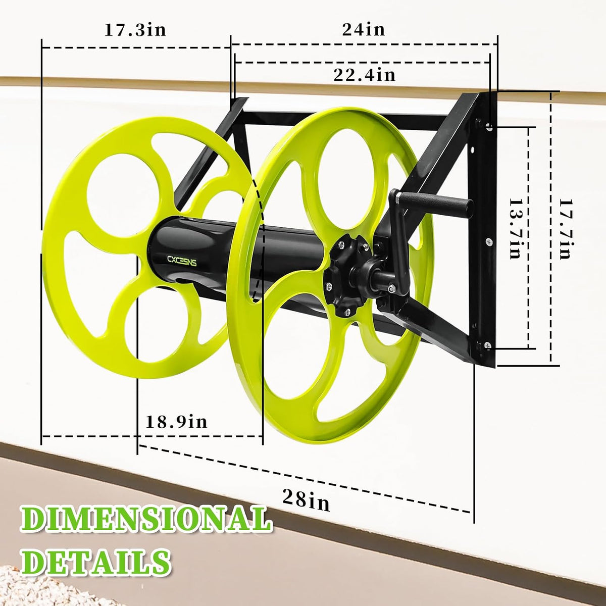 Wall Mount Garden Hose Reel 400FT, Fits 5/8"Hose with 3/4" Brass Fitting