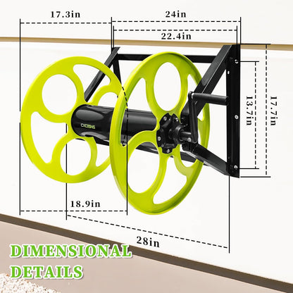 Wall Mount Garden Hose Reel 400FT, Fits 5/8"Hose with 3/4" Brass Fitting