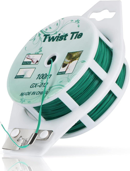 328ft (100m) Twist Ties, Green Garden Plant Ties with Cutter for Gardening and Office Organization, Home