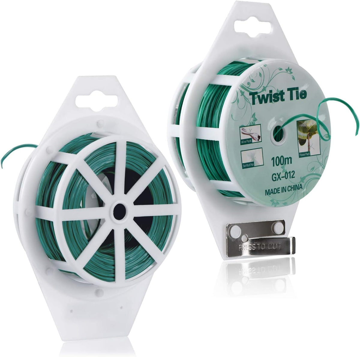 328ft (100m) Twist Ties, Green Garden Plant Ties with Cutter for Gardening and Office Organization, Home