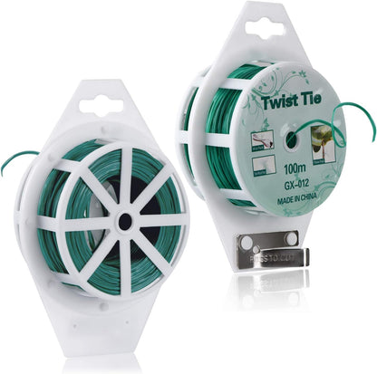 328ft (100m) Twist Ties, Green Garden Plant Ties with Cutter for Gardening and Office Organization, Home