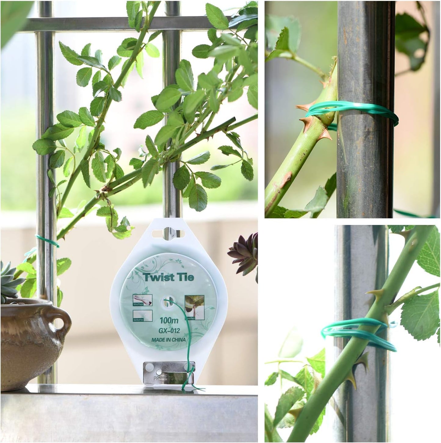 328ft (100m) Twist Ties, Green Garden Plant Ties with Cutter for Gardening and Office Organization, Home