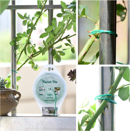 328ft (100m) Twist Ties, Green Garden Plant Ties with Cutter for Gardening and Office Organization, Home