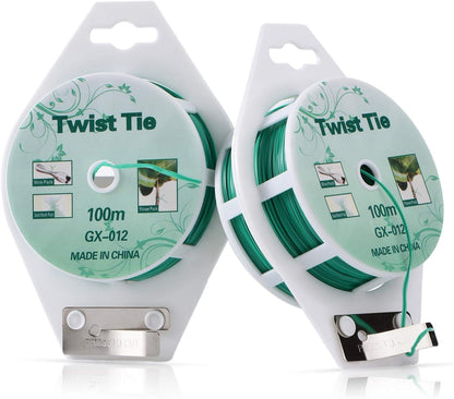 328ft (100m) Twist Ties, Green Garden Plant Ties with Cutter for Gardening and Office Organization, Home