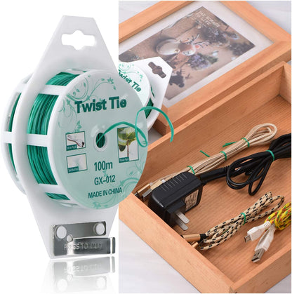 328ft (100m) Twist Ties, Green Garden Plant Ties with Cutter for Gardening and Office Organization, Home
