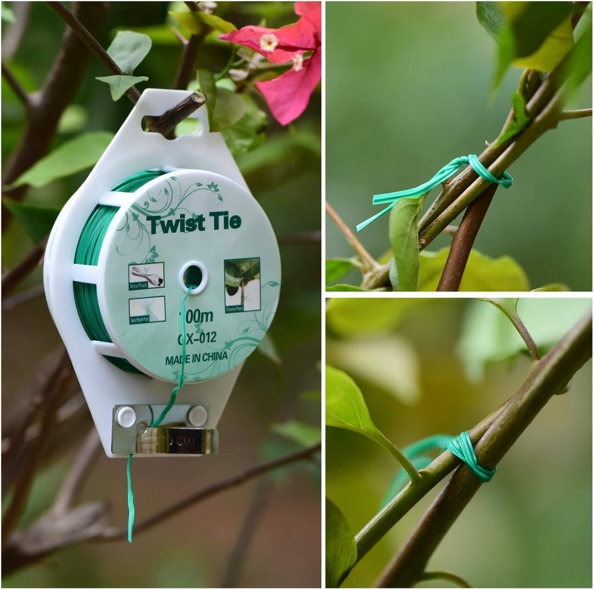 328ft (100m) Twist Ties, Green Garden Plant Ties with Cutter for Gardening and Office Organization, Home