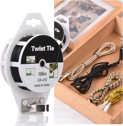 328ft (100m) Twist Ties, Green Garden Plant Ties with Cutter for Gardening and Office Organization, Home