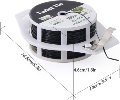 328ft (100m) Twist Ties, Green Garden Plant Ties with Cutter for Gardening and Office Organization, Home