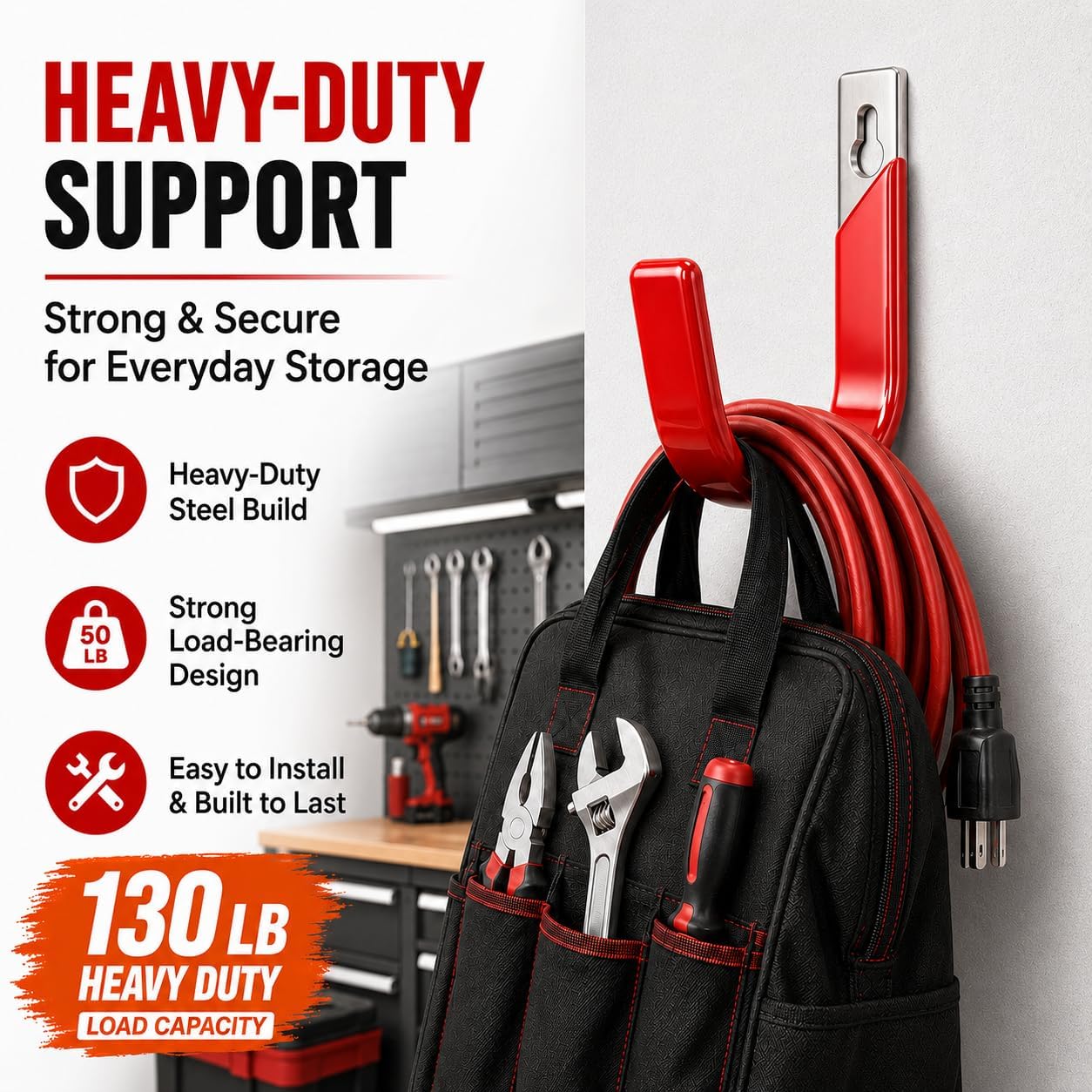 6 Pack Metal Garage Hooks, Heavy Duty Hose Hanger Wall Mounted Utility Storage Hooks for Outside Yard, Sturdy Hose Reel for Water Hose, Brooms, Ladders, Garage Storage