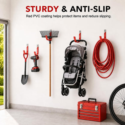 6 Pack Metal Garage Hooks, Heavy Duty Hose Hanger Wall Mounted Utility Storage Hooks for Outside Yard, Sturdy Hose Reel for Water Hose, Brooms, Ladders, Garage Storage