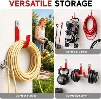 6 Pack Metal Garage Hooks, Heavy Duty Hose Hanger Wall Mounted Utility Storage Hooks for Outside Yard, Sturdy Hose Reel for Water Hose, Brooms, Ladders, Garage Storage