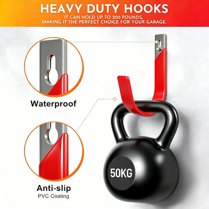 6 Pack Metal Garage Hooks, Heavy Duty Hose Hanger Wall Mounted Utility Storage Hooks for Outside Yard, Sturdy Hose Reel for Water Hose, Brooms, Ladders, Garage Storage