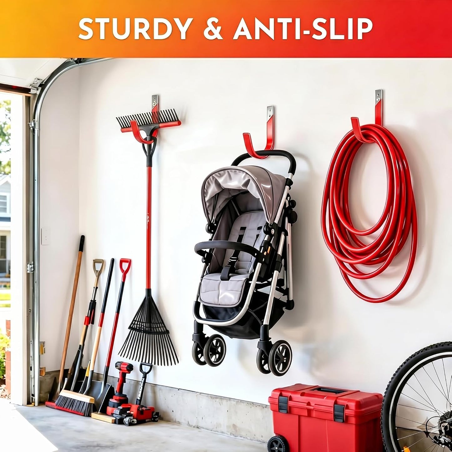 6 Pack Metal Garage Hooks, Heavy Duty Hose Hanger Wall Mounted Utility Storage Hooks for Outside Yard, Sturdy Hose Reel for Water Hose, Brooms, Ladders, Garage Storage
