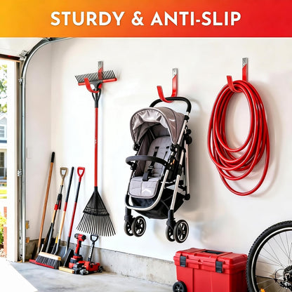 6 Pack Metal Garage Hooks, Heavy Duty Hose Hanger Wall Mounted Utility Storage Hooks for Outside Yard, Sturdy Hose Reel for Water Hose, Brooms, Ladders, Garage Storage