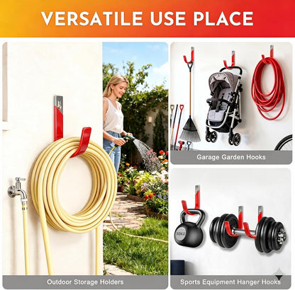 6 Pack Metal Garage Hooks, Heavy Duty Hose Hanger Wall Mounted Utility Storage Hooks for Outside Yard, Sturdy Hose Reel for Water Hose, Brooms, Ladders, Garage Storage