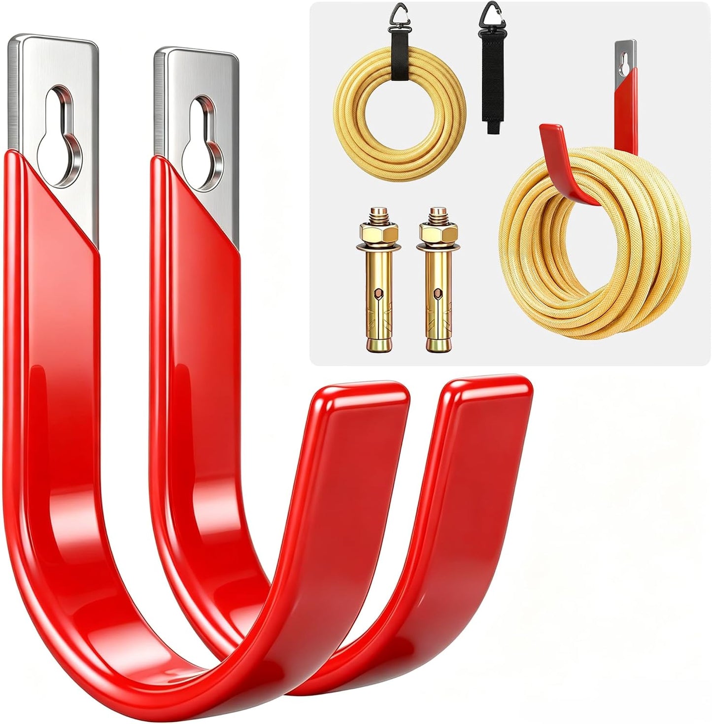 6 Pack Metal Garage Hooks, Heavy Duty Hose Hanger Wall Mounted Utility Storage Hooks for Outside Yard, Sturdy Hose Reel for Water Hose, Brooms, Ladders, Garage Storage