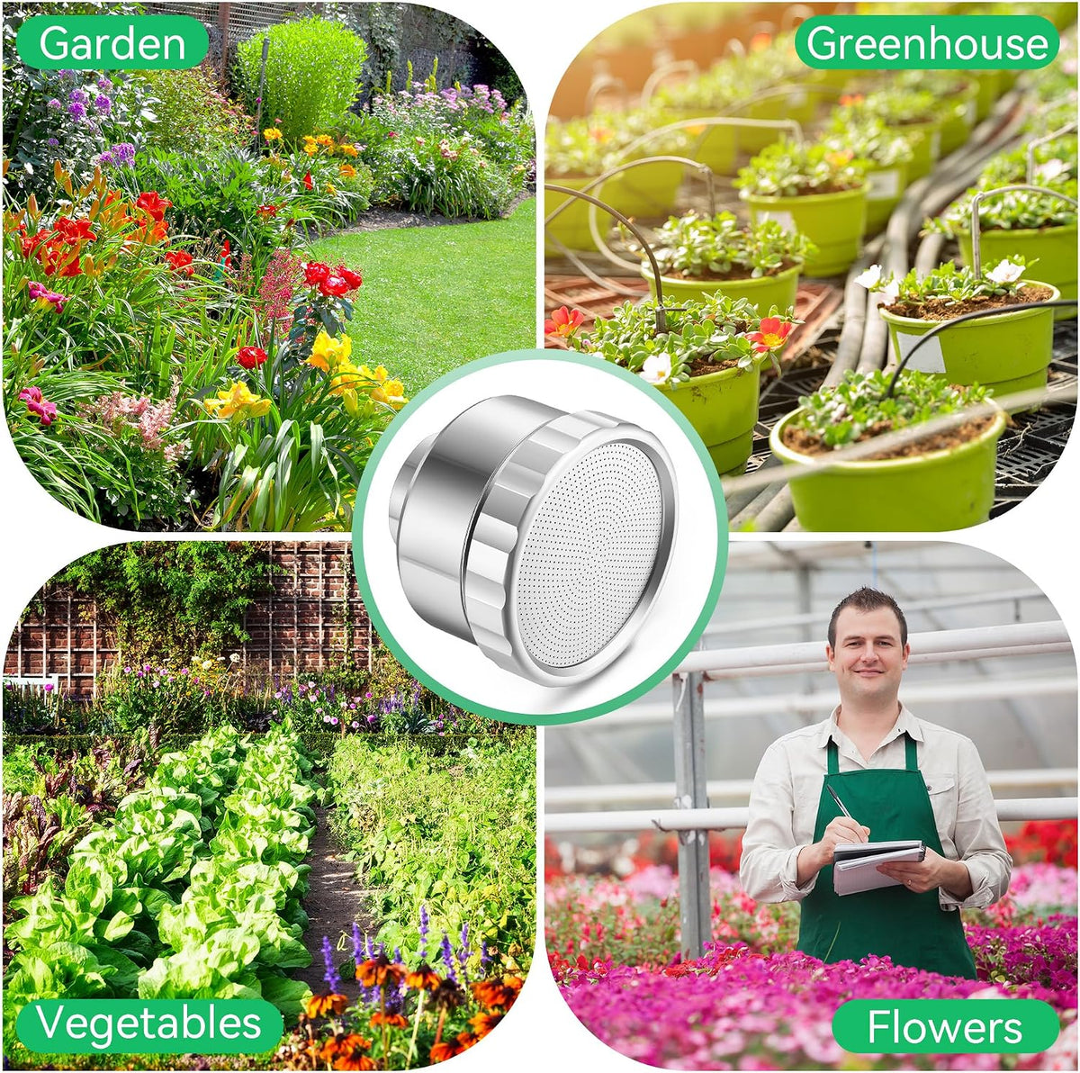 1 Pack Water Nozzle with 3000 Tiny Holes, 3/4'' Aluminium Alloy Garden Hose Shower Head with PTFE Thread Seal Tape for Outdoor Watering Flowers, Plants, Greenhouse, Nurseryman (2.24'',Silver)