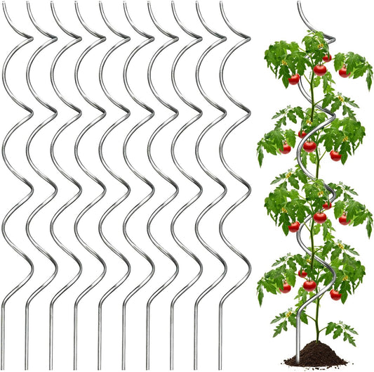 58" Galvanized Plant Supports Spiral Tomato Cages, 10 Pack Metal Twisted Tomato Stakes Climbing Plant Stake Tower Outdoor Indoor