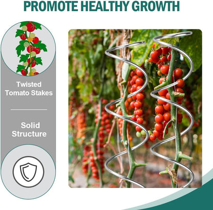 58" Galvanized Plant Supports Spiral Tomato Cages, 10 Pack Metal Twisted Tomato Stakes Climbing Plant Stake Tower Outdoor Indoor