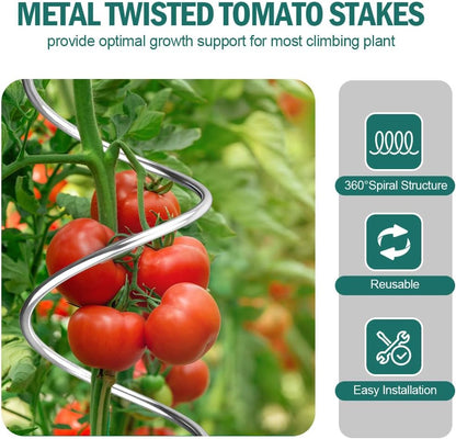 58" Galvanized Plant Supports Spiral Tomato Cages, 10 Pack Metal Twisted Tomato Stakes Climbing Plant Stake Tower Outdoor Indoor